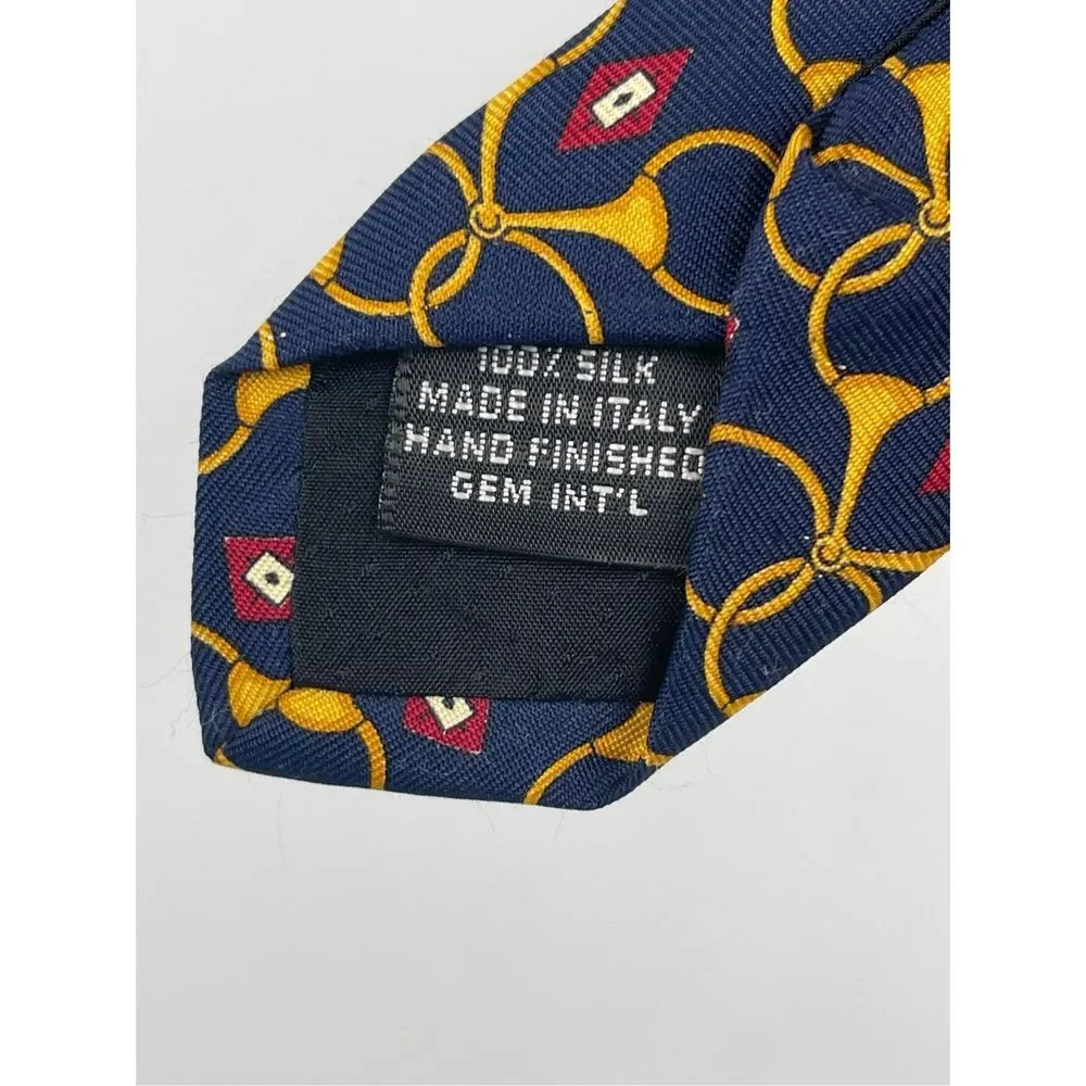 Paolo‎ Gucci Tie Silk Men Blue Gold Horns